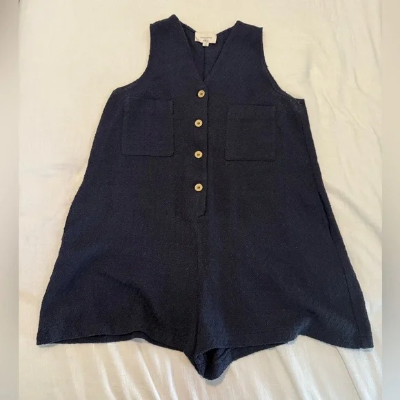 Pomander Place Tuckernuck Navy Textured Myla Sleeveless Shorts Romper XXL